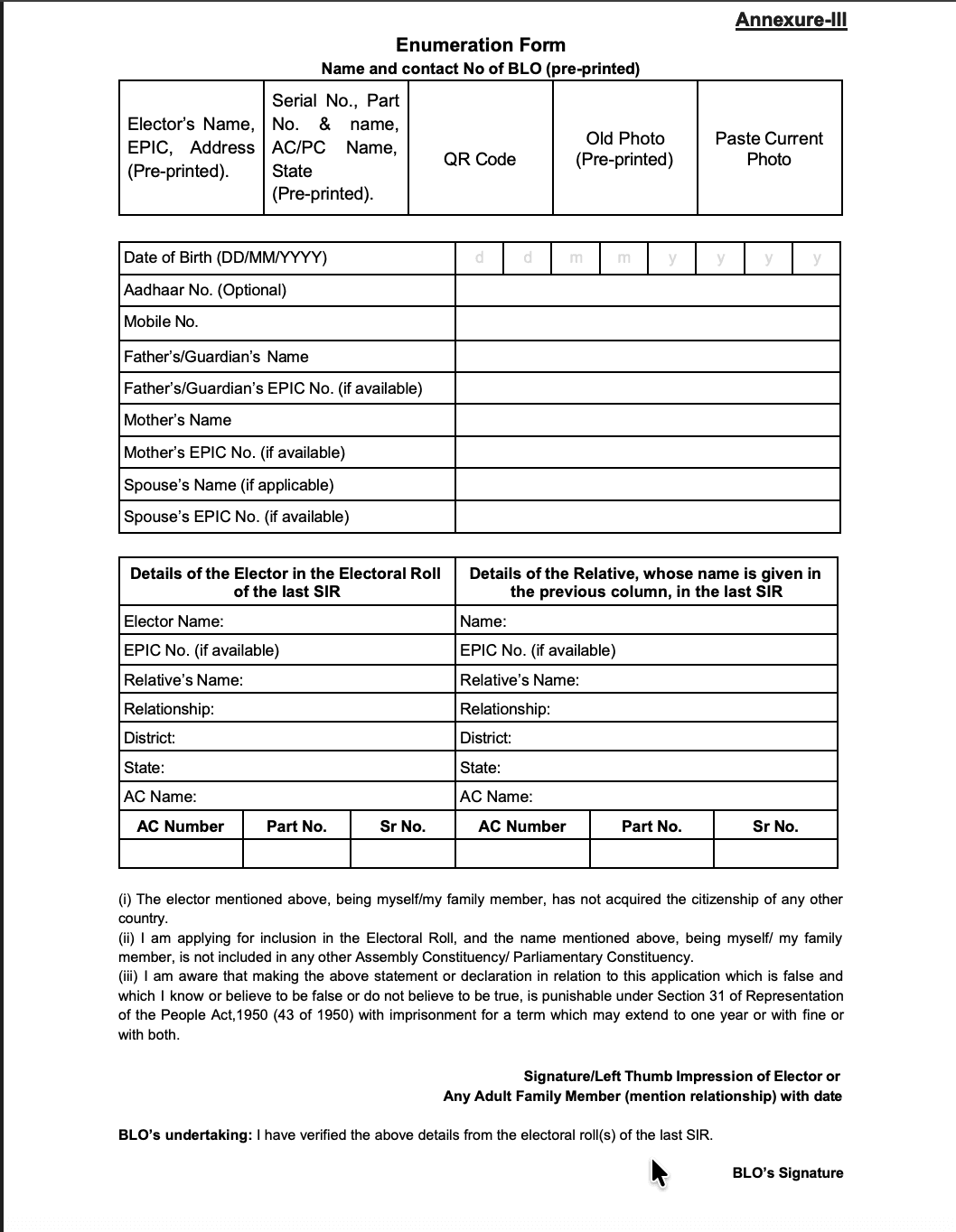 Official Enumeration Form Structure